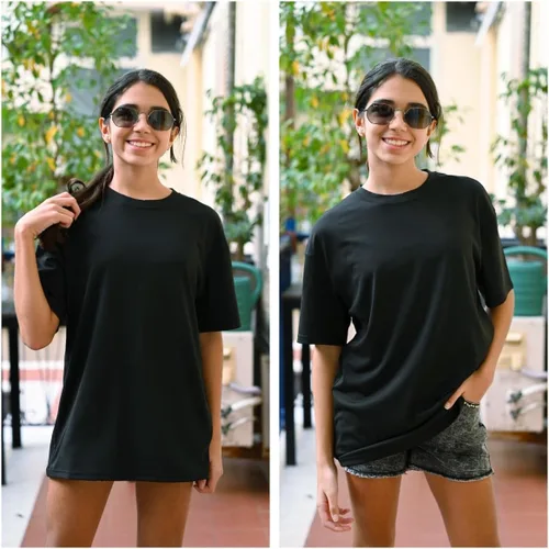 Vista 2 de Arshiner Camisetas de gran tamaño para niñas, camisetas básicas suaves y casuales de verano Negro