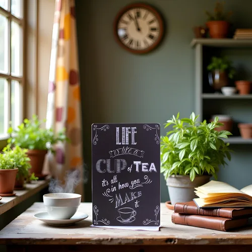 Vista 7 de ARTCLUB Placa de metal con texto en inglés "Enjoy Your Life" ("Life is Like a CUP of Tea") con texto en inglés "Enjoy Your Life", placa antigua