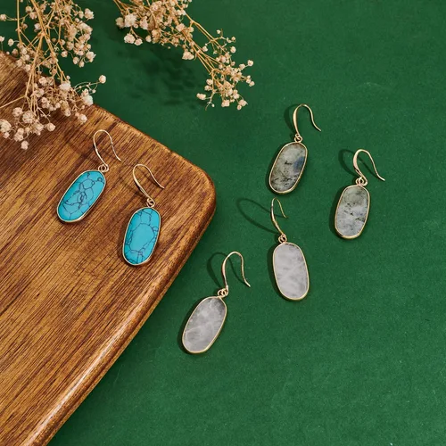 Vista 4 de Aretes colgantes de piedra curativa de cristal natural para mujeres y niñas