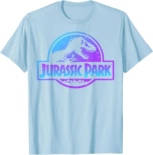 Vista 90 de Jurassic Park Camiseta de manga corta con logotipo Fossil azul y morado Negro