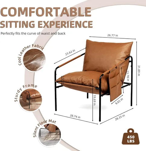 Vista 2 de TOLVIN Silla decorativa moderna, cómoda silla, silla impermeable para sala de estar con bolsillo de almacenamiento, sillas de salón tapizadas