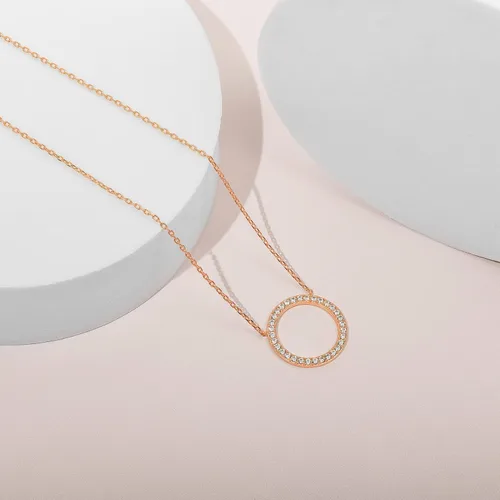 Vista 21 de PAVOI 14K Gold Plated Circle CZ Solitaire Necklace Elegant Bezel Pendant Dainty Cubic Zirconia Halo Choker Necklaces for Women
