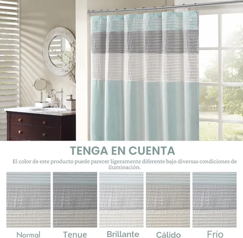 Vista 5 de Madison Park Amherst - Cortina de ducha para baño, 72 x 72 pulgadas, seda sintética, color aguamarina Clásico moderno, brillo ligero, a rayas