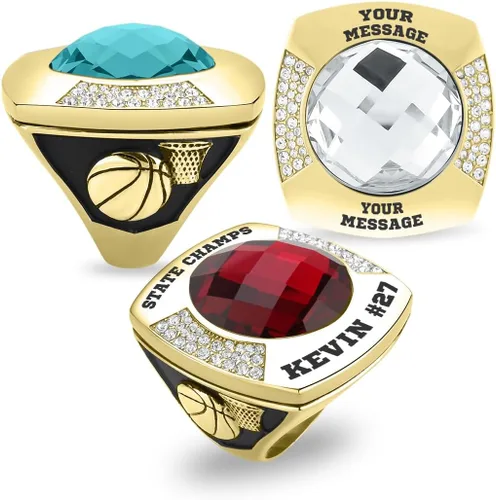 Vista 17 de Anillo de campeonato de acero inoxidable con texto y color personalizados - Trofeo, fútbol americano, béisbol, baloncesto, deportes electrónicos