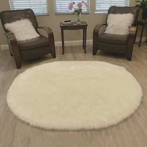 Vista 6 de Alfombra de lujo de piel de oveja sintética Alfombra esponjosa para dormitorio, sala de estar, habitación de los niños, alfombra suave