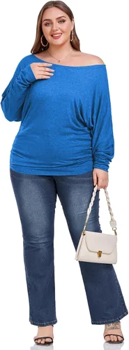 Vista 8 de Poetsky Women's Long Sleeve Off Shoulder Tunic Tops Loose Casual Oversized Shirts Blouse