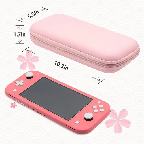 Vista 9 de BRHE Kit de accesorios para estuche de transporte de viaje rosa para Switch Lite, funda protectora dura con soporte, protector de pantalla