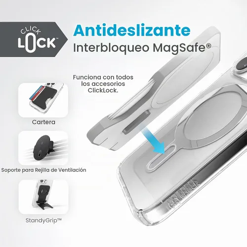 Vista 4 de Speck Funda transparente para iPhone 15 Pro – ClickLock bloqueo antideslizante sin deslizamiento, diseñada para MagSafe, protección contra caídas