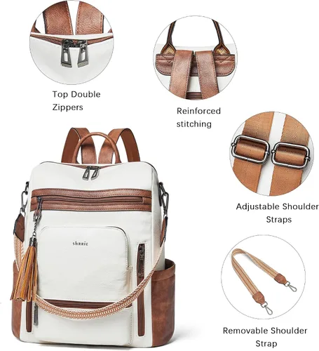 Vista 6 de Shrrie - Mochila vegana de cuero para laptop de 14 pulgadas para mujer, mochila de trabajo, mochila de moda, mochila de viaje, bolso para negocios
