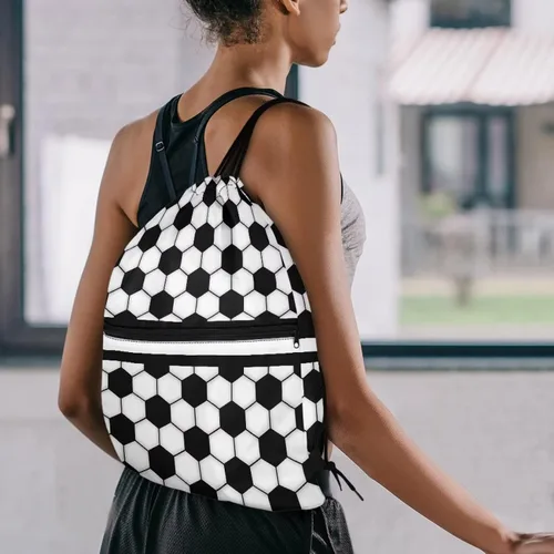 Vista 12 de Mochila con cordón para hombres y mujeres, bolsa de cordón para niños y niñas, con compartimento con cremallera, Fútbol, Classic