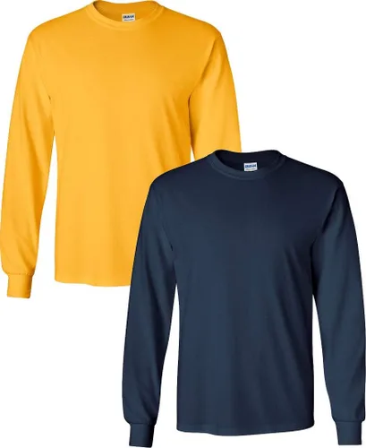 Vista 101 de Gildan - Camiseta de algodón y de manga larga para hombre, modelo G2400 (1) verde irlandés + (1) negro
