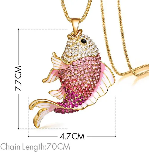 Vista 6 de Cute Fish Crystal Goldfish Enamel Rhinestone Long Necklaces & Pendants for Women Charm Party Gift