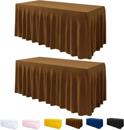 Vista 12 de Mantel de una pieza y falda para mesas rectangulares, mantel ajustable de elastano de 6 pies con falda de volantes para bodas, banquetes, baby Negro