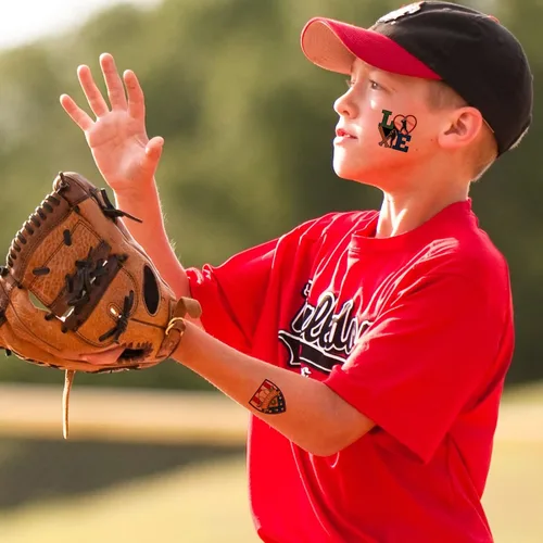 Vista 5 de 144 piezas de tatuajes temporales de béisbol, sóftbol, temática deportiva, impermeables, tatuajes temporales, suministros de decoración para fiestas