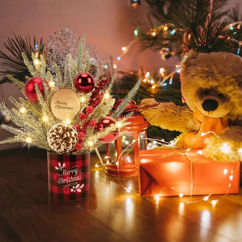 Vista 5 de GTIDEA 1 Pcs Christmas Centerpieces Mini Tree with LED Lights for Tables