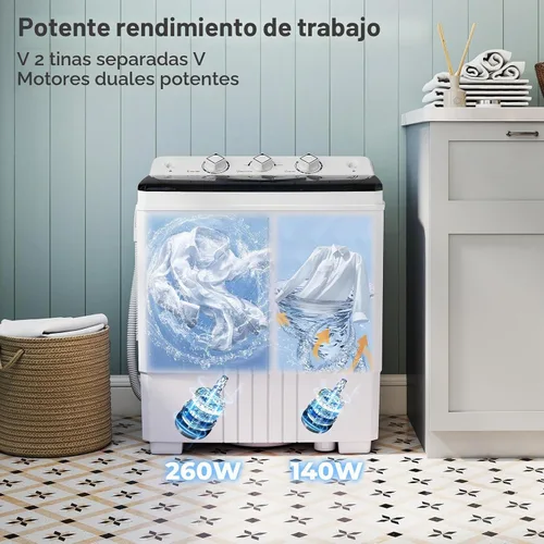 Vista 3 de Giantex Lavadora Portátil, Combo de Lavadora y Centrifugadora de 20 LBS con Bomba de Drenaje Integrada y Control de Tiempo, Doble Tina Compacta
