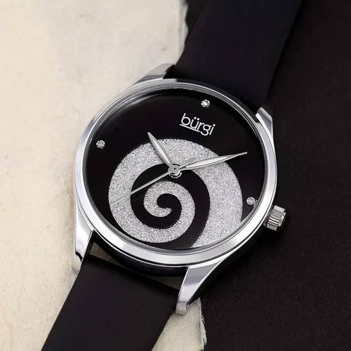 Vista 6 de Burgi BUR201 - Reloj de mujer con marcadores de diamantes - Esfera de rayos solares con cristales brillantes en polvo - Correa de piel auténtica