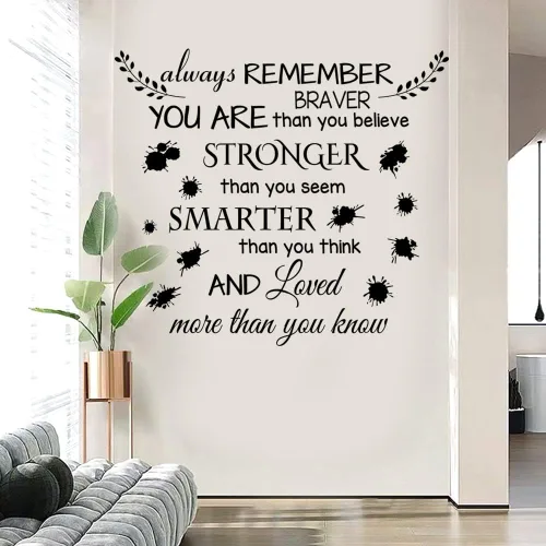 Vista 5 de Calcomanía de pared con texto en inglés «Always Remember You are Braver» (texto en inglés «Always Remember You are Braver») de vinilo extraíble