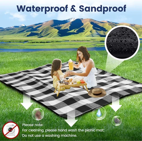 Vista 5 de sapsisel Manta de picnic extragrande de 80 x 60 pulgadas, manta de picnic impermeable para la playa (cuadros negros y blancos)