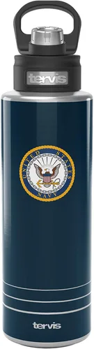 Vista 11 de Tervis Vaso aislado de doble pared con logotipo azul marino fabricado en Estados Unidos mantiene las bebidas frías y calientes, 10 onzas, ondulado