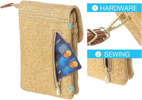 Vista 2 de MINICAT - Bolso cruzado para mujer, pequeño, bolsillos espaciosos, para celular, bolsa de mano para mujer