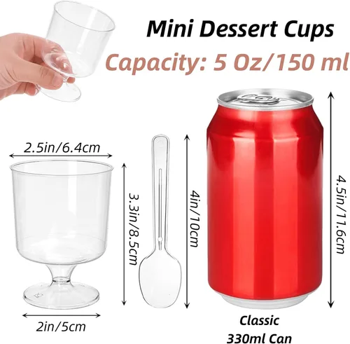 Vista 2 de Youeon Paquete de 50 mini vasos de postre de plástico con cucharas, taza de postre transparente de 5 onzas, tazas pequeñas para postres, aperitivos