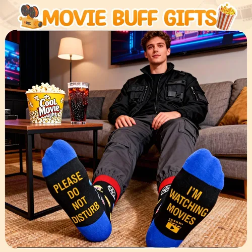 Vista 6 de Funny Socks for Men - Bowling Racing Poker Movie Lover Gifts for Teens No molestar película negro