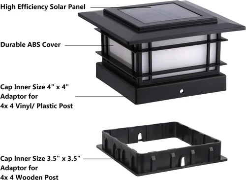 Vista 8 de Dynaming Luces solares de 4 x 4 para exteriores con 2 modos de color, luces solares para poste de valla, carcasa negra para postes de vinilo/madera