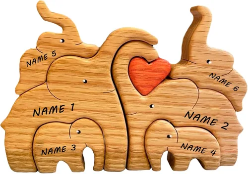 Vista 5 de Rompecabezas familiar de oso de madera personalizado con 2-8 nombres, figuras familiares de animales personalizadas para mamá, papá, regalos