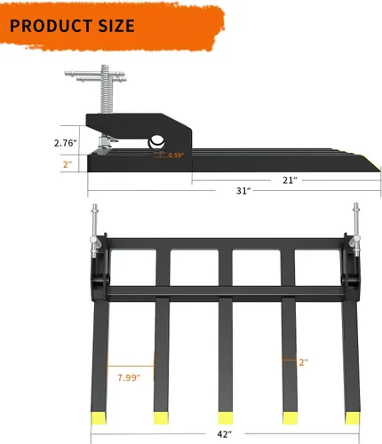 Vista 7 de YINTATECH Abrazadera de 48" en horquillas de escombros 2500 libras tenedor