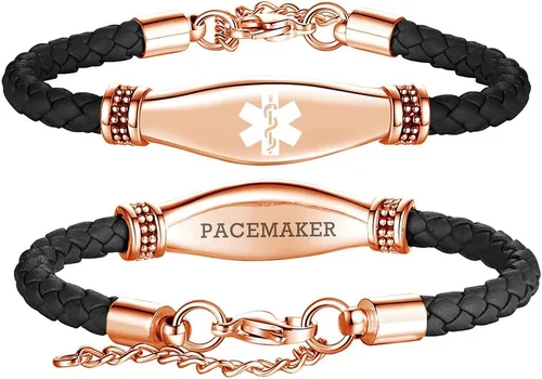 Vista 41 de LinnaLove Pulseras de alerta médica para mujeres, hermosas pulseras de cuero femenino para identificación médica con grabado gratuito