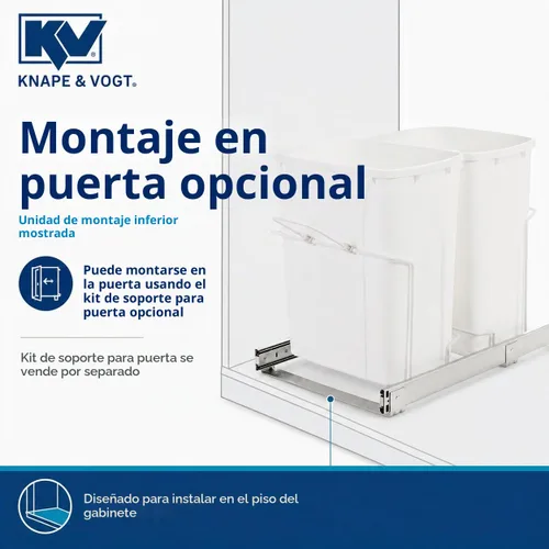 Vista 9 de Knape & Vogt Bote de basura extraíble de montaje inferior para gabinete Blanco - Tipo de deslizamiento de rodamiento de bolas