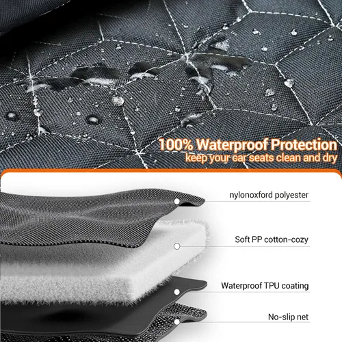 Vista 6 de Meginc - Funda de asiento de automóvil para perro, impermeable, antideslizante, protector de banco para perros, duradera 600D a prueba de arañazos