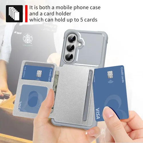 Vista 128 de Funda para Samsung Galaxy S21 Ultra con tarjetero, compatible con soporte magnético para automóvil, resistente a los golpes, resistente, suave, TPU