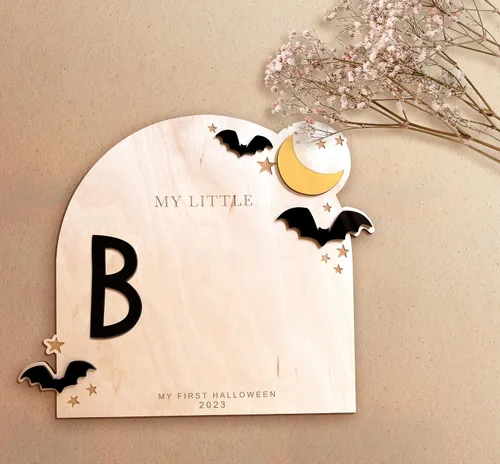 Vista 3 de Arte de huella de Halloween personalizado, primer recuerdo de Halloween del bebé, regalo para mamá, manualidades de Halloween para niños, letrero