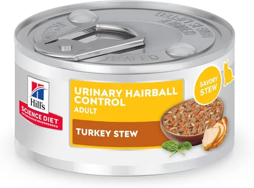 Vista 20 de Hill's Science Diet Urinary Hairball Control - Alimento húmedo para gatos adultos de 1 a 6 años, estofado de pollo y verduras, latas de 2.9 onzas