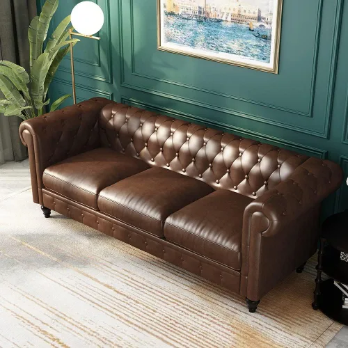 Vista 3 de WILLIAMSPACE Sofá Chesterfield de 88.2 pulgadas para sala de estar, sofás de 3 plazas tapizado de poliuretano para apartamento de oficina