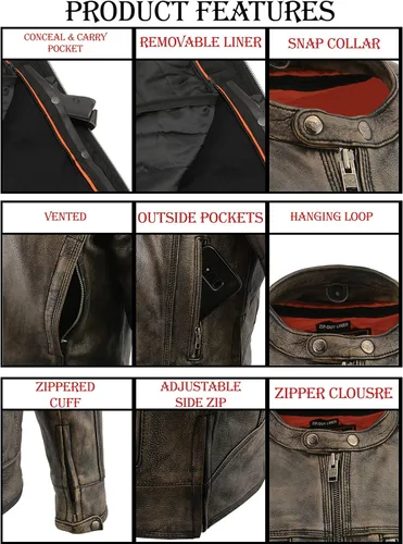 Vista 7 de Milwaukee Leather Chaqueta de moto marrón envejecido para hombre con ventilación