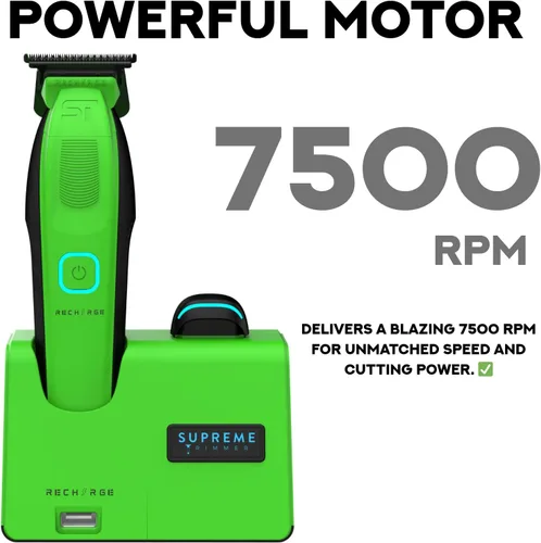 Vista 7 de Supreme Trimmer Recharge ST777 - Recortadora de peluquero profesional con 2 baterías extraíbles, motor de 8000 RPM, cuchillas DLC de espacio cero