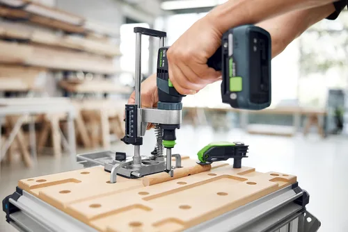 Vista 4 de Festool 577971 MB 40 Juego de perforación móvil - Guía de taladro de precisión para agujeros de 90°, control de profundidad ajustable, perforación