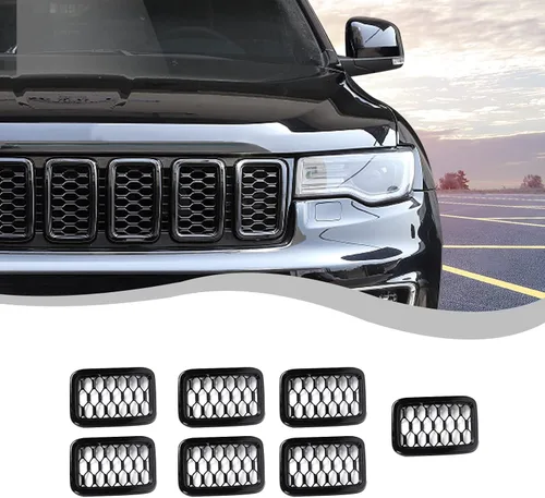 Vista 9 de RT-TCZ 7 piezas de insertos de malla para parrilla delantera, kit de insertos de cubiertas de anillos para Jeep Grand Cherokee 2017 2018 2019 2020