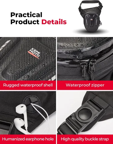 Vista 4 de KEMIMOTO Bolsa magnética para motocicleta, bolsa rígida de EVA para muslo y pierna caída, riñonera de motocicleta para hombres y mujeres, ideal