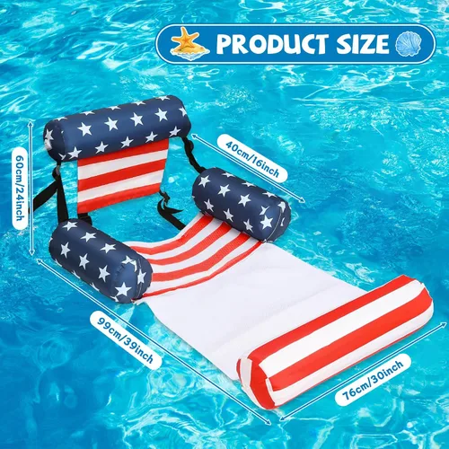 Vista 2 de Paquete de 2 flotadores inflables 2 en 1 para piscina con reposabrazos, tumbonas flotantes de tela para piscina, fideos para adultos, silla flotante