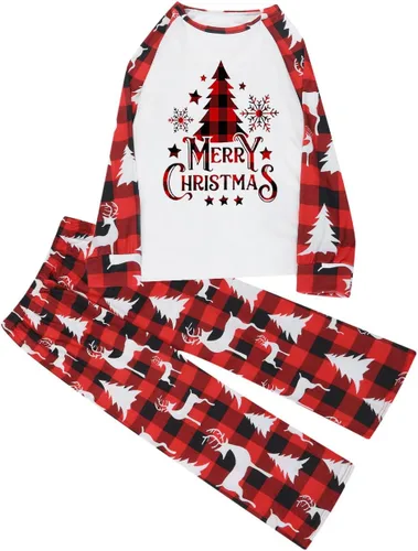 Vista 3 de Pijamas de Navidad para la familia, conjunto a juego de camisetas de manga larga y pantalones, camisones navideños con Feliz Navidad