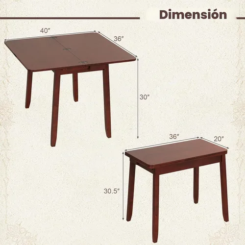 Vista 3 de GOFLAME Mesa de comedor extensible para 4, mesa de cocina plegable con compartimento de almacenamiento y patas de madera de goma, mesa de comedor