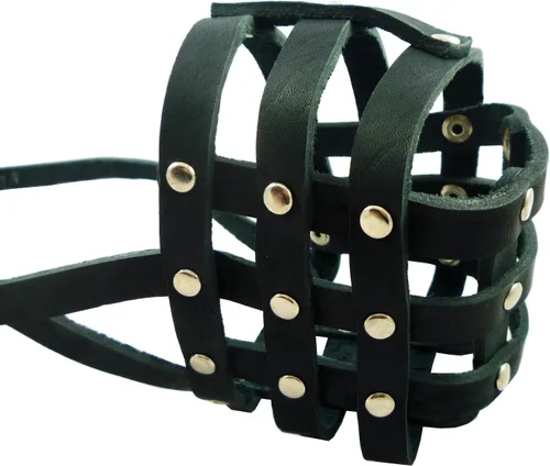 Vista 5 de Bozal de cuero genuino negro suave para perro #109 – Boxer, Bulldog (circunferencia de 13 pulgadas, longitud del hocico 3.5 pulgadas)