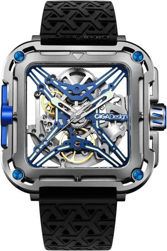 Vista 9 de CIGA Design Reloj mecánico automático de la serie X, inspirado en SUV, diseño antigolpes, cristal de zafiro, analógico, esqueleto con correa