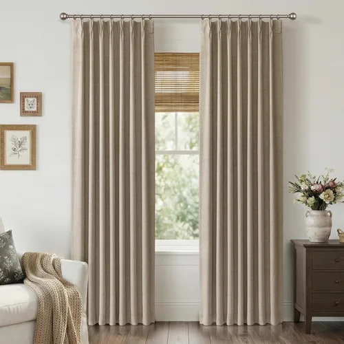 Vista 22 de 100% Blackout Shield Cortinas opacas con textura y aspecto de lino de 72 pulgadas de largo, juego de 2 paneles de cortinas opacas de lino sintético
