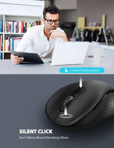 Vista 3 de Trueque Mouse inalámbrico para laptop, mouse ergonómico de computadora de 2.4 GHz con botones de retroceso y adelante, DPI de 3 niveles, 6 botones