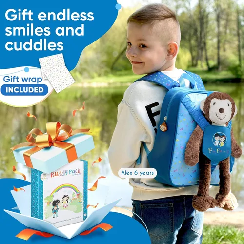 Vista 6 de Regalos para niños de 3 años Mochila para niños pequeños, mochila de animales de peluche de mono, regalos de cumpleaños para niños de 3 años